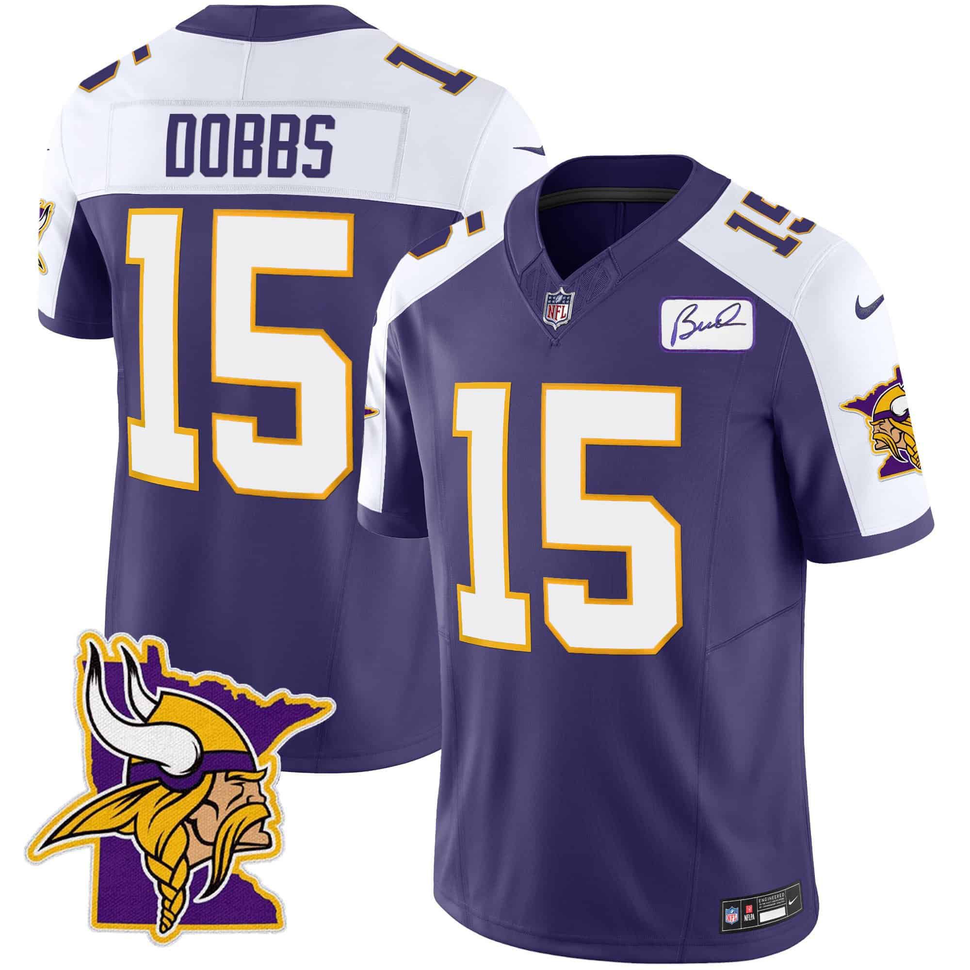 Men Minnesota Vikings #15 Dobbs Purple 2024 Nike Patch Classic Limited NFL Jersey